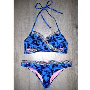 Victoria's Secret PINK Blue Tie Dye Bikini Set Top Size SMALL Bottoms Size XS
